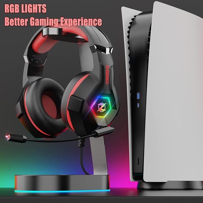 Ozeino Gaming Headset for PC, Ps4, Ps5, Xbox Headset with 7.1 Surround Sound, Gaming Headphones with Noise Cancelling Mic RGB Light Over Ear Headphones for Xbox Series X/S, Switch -Red - Image 5