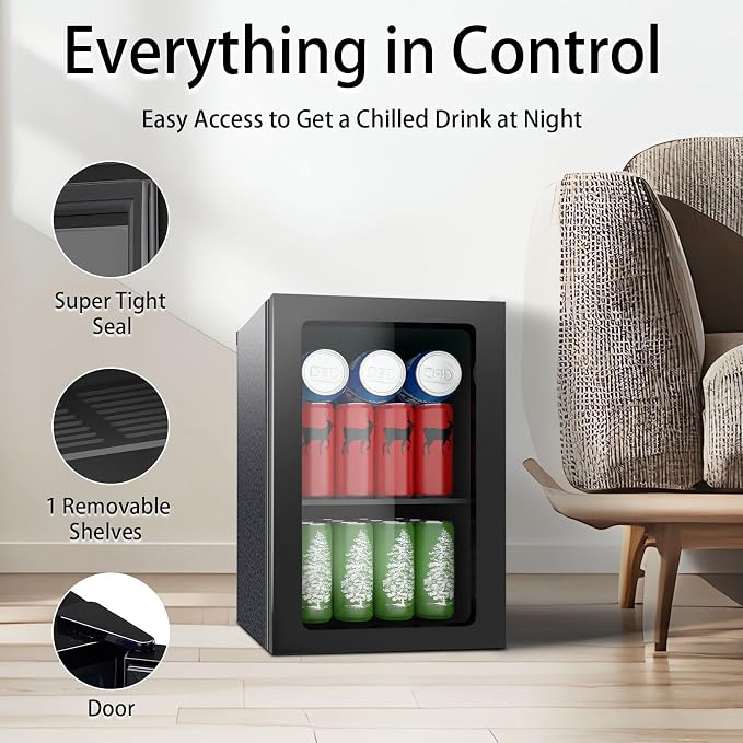 Compact 24 Can/0.95 Cu.Ft Mini Fridge Manual Temperature Control | Portable Quiet Small Beverage Refrigerator Cooler with Removable Shelves for Office, Dorm, Bar - Image 4