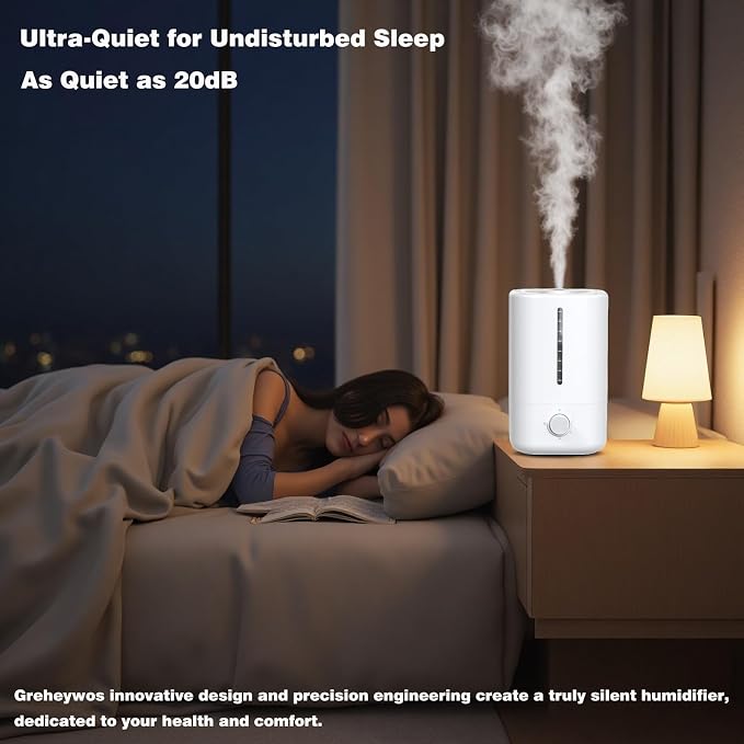 Top Fill Humidifiers for Bedroom, 4.5L Tank for Large Room, Oil Diffuser, 20dB Quiet Cool Mist Air Humidifier for Home Baby Nursery & Plants, Auto Shut-off and BPA-Free for Safety, 100H - Image 4