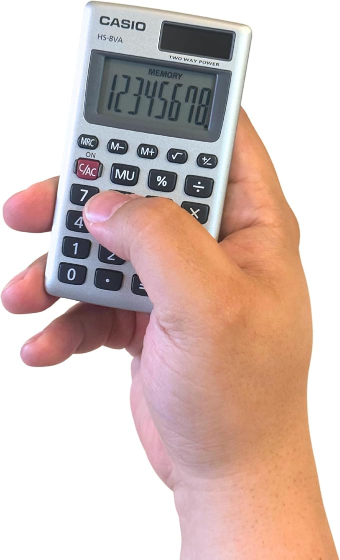 Casio HS-8VA Mini 6-Function Calculator | Large 8-Digit LCD Display | Solar - Image 2