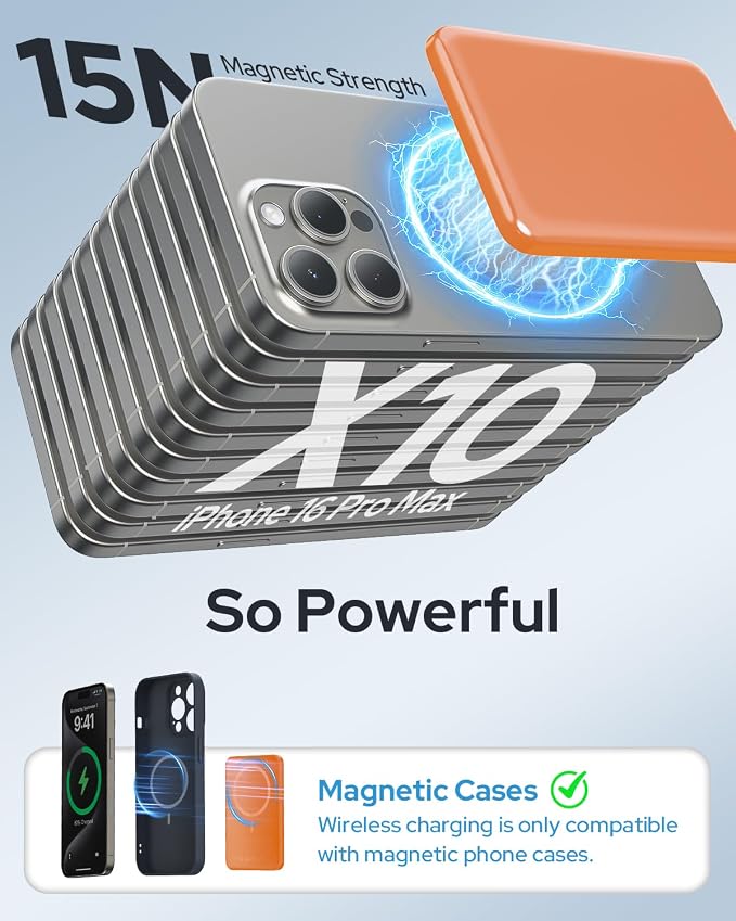 TRKOY for Magsafe Portable Charger,5000mAh Wireless Magnetic Power Bank with USB C Charging,Travel Essential for Magsafe Battery Pack Compatible with iPhone 17/16/15/14/13/12,Cosmic Orange - Image 2