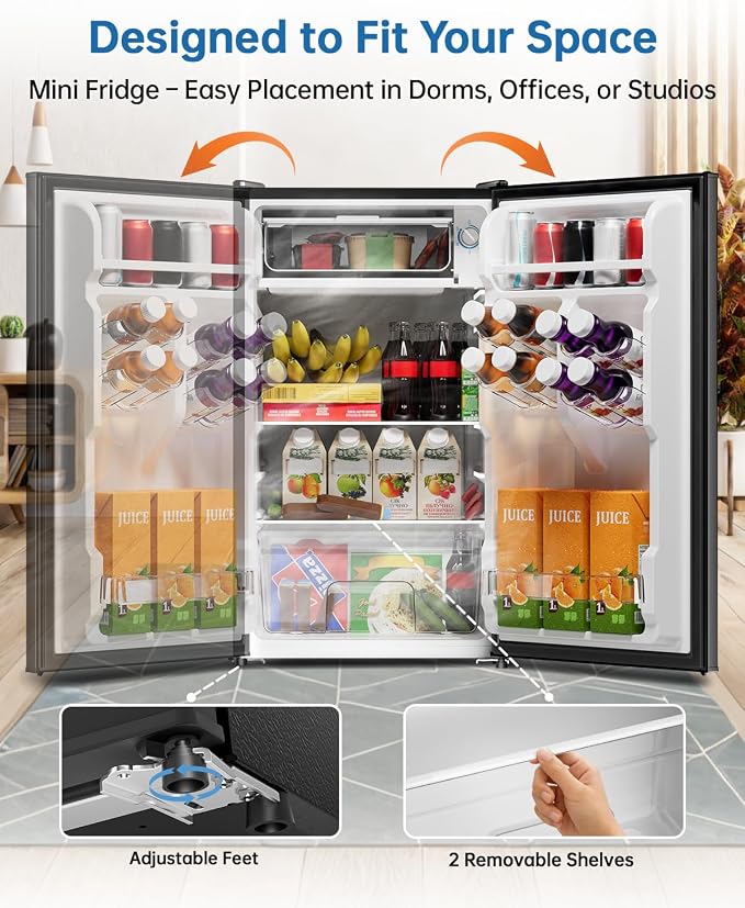3.2 Cu Ft Mini Fridge with Freezer, Single Door Upright Freezer | Energy Efficient, Large Capacity, Reversible Door, ETL Certified, Small Refrigerator for Bedroom, Office & Dorm, Black - Image 6