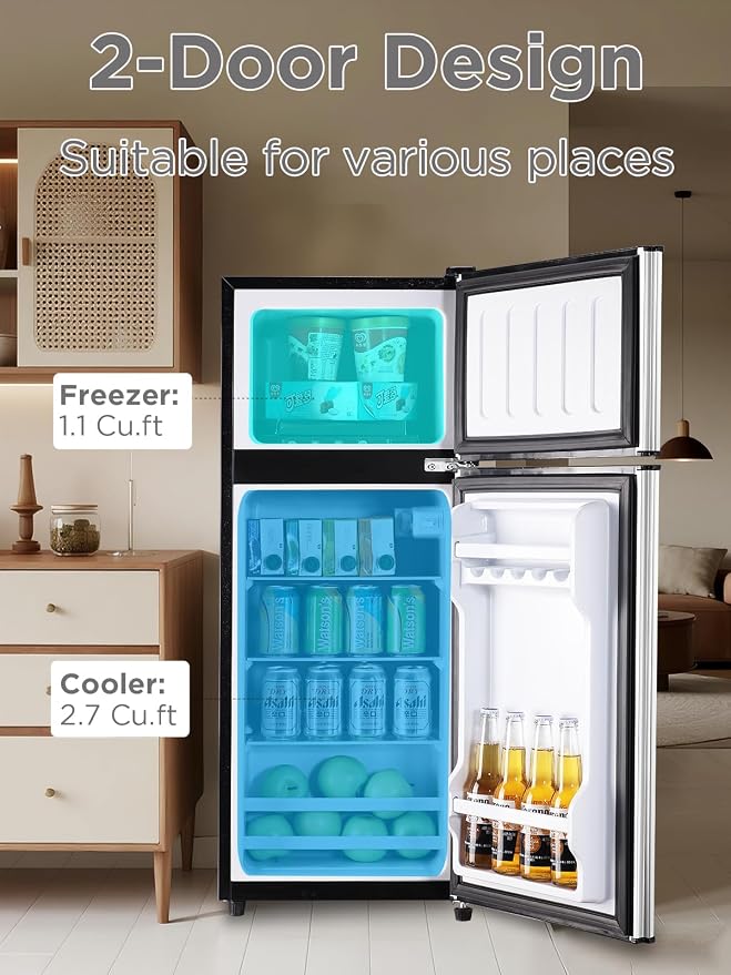 F.W.WOOLWORTHS 3.8 Cu.Ft Refrigerator with Freezer | Compact Fridge with 2 Doors for Office, Kitchen, Dorm and Bedroom, 7 Level Temp Adjustable Thermostat, Silver - Image 3