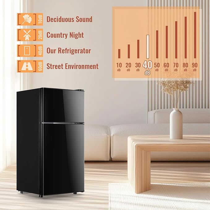 Mini Fridge with Double Doors Small Refrigerator with Separate Freezer & 7 Adjustable Temperature Control, Tiny Size & Personal Fridge Ideal for Office Apartment Dorm Black - Image 7