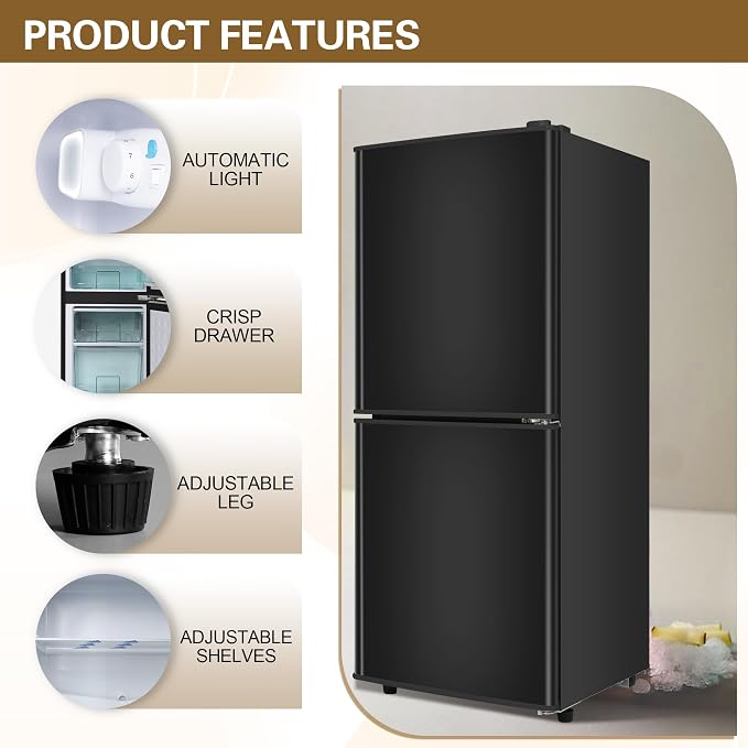 Dorm Size Fridge with Freezer 4.3 Cu. Ft., 2-Door Small Refrigerator Black | with Bottom Freezer, 7-Level Thermostat Control, Low Noise Mini Fridge for Apartment, Office, Kitchen - Image 5