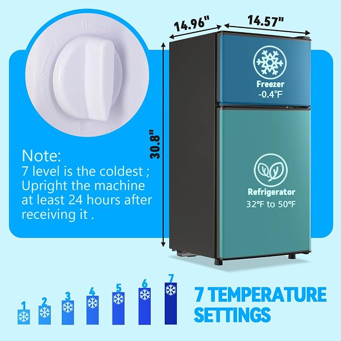 Fridge with Freezer Refrigerator Freezer Double Doors 7 Modes Temp Suit for Apartment Bedroom Office Dark Gray - Image 3