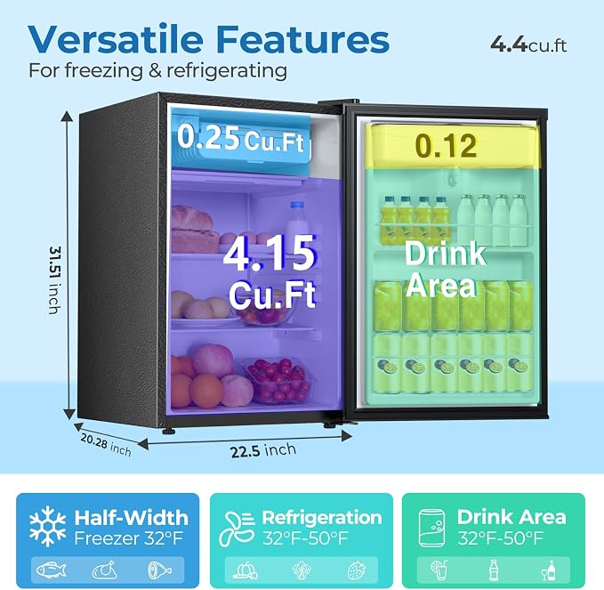 Electactic Compact Refrigerator 4.4 cu.ft mini fridge with Water Dispenser, Single Door Refrigerator with Adjustable Temperature Settings, Low noise, for Bedroom, Office, Dorm Black - Image 3