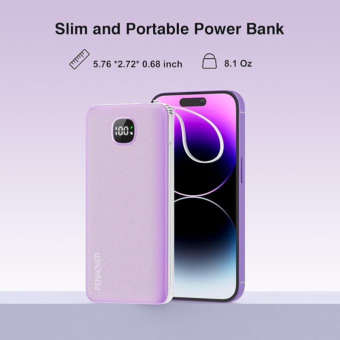penaover Portable Charger with Built-in Cables&AC Wall Plug,Slim 10000mAh 22.5W Fast Charging Power Bank,5 Output 2 Input USB-C External Battery Pack Compatible with iPhones,Samsung,Android, etc - Image 7