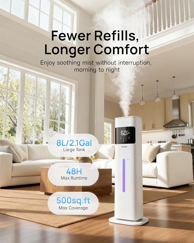 Warm & Cool Mist Humidifiers for Bedroom, Top-Fill Humidifier Large Room with Essential Oil Diffuser, Large Room Humidifiers for Home Baby Nursery Office Plants, White - Image 3