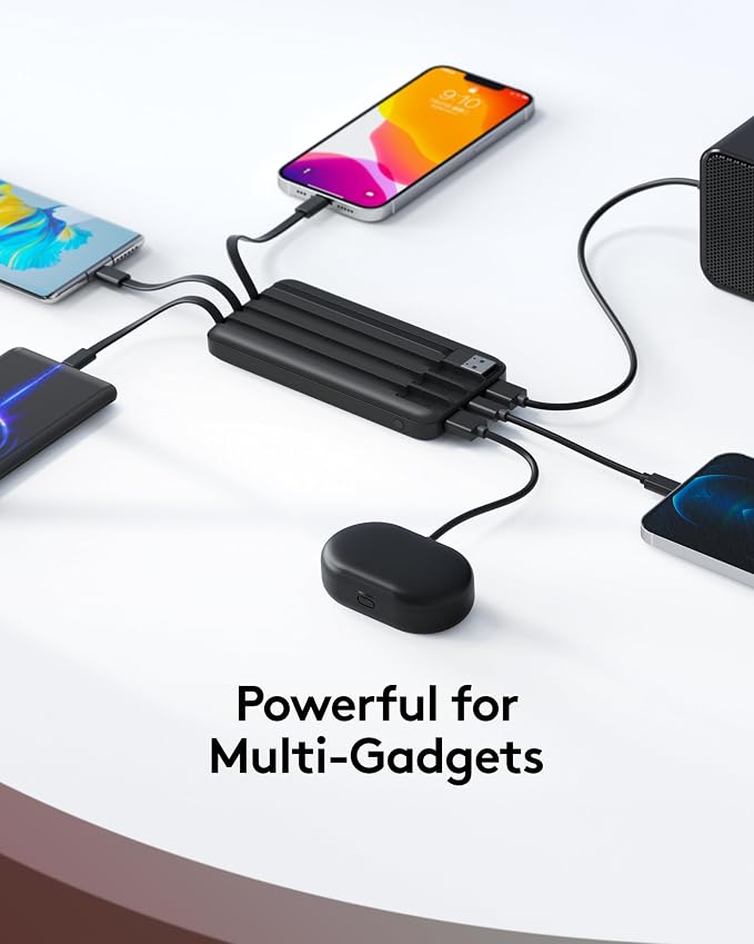 Orfeika Portable Phone Charger, 10000mAh Portable Charger Power Bank with Built-in Cables, Travel Essential Battery Pack Compatible with iPhone, Samsung, Google, iPads, Tablets, etc - Image 2