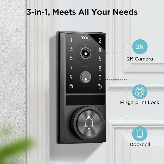 TCL D1 Max Security Video Smart Lock, 3-in-1 2K Camera, Doorbell & Fingerprint - Image 2