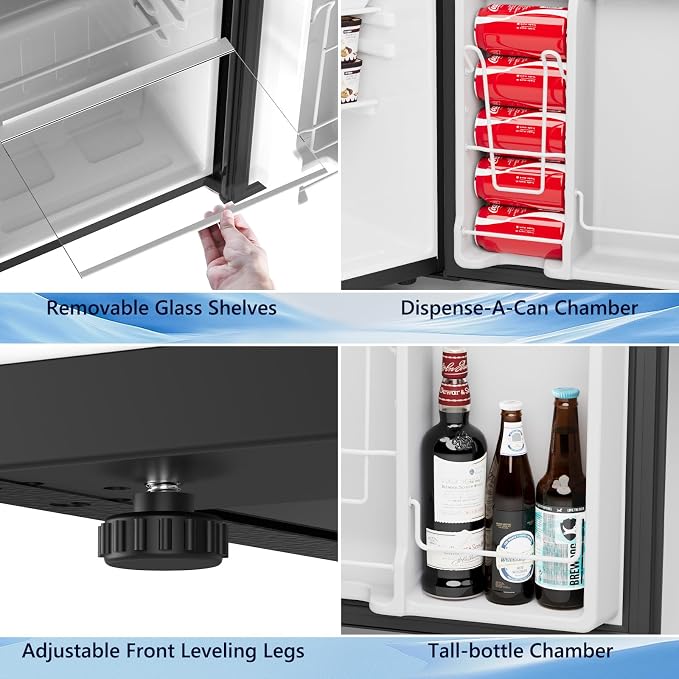 COWSAR 3.2 Cu.Ft Mini Fridge with Freezer for Bedroom Dorm, Black | Single Reversible Door, 7 Temperature Settings, Energy Saving, 2 Removable Glass Shelves, Small Refrigerator for Apartment - Image 4