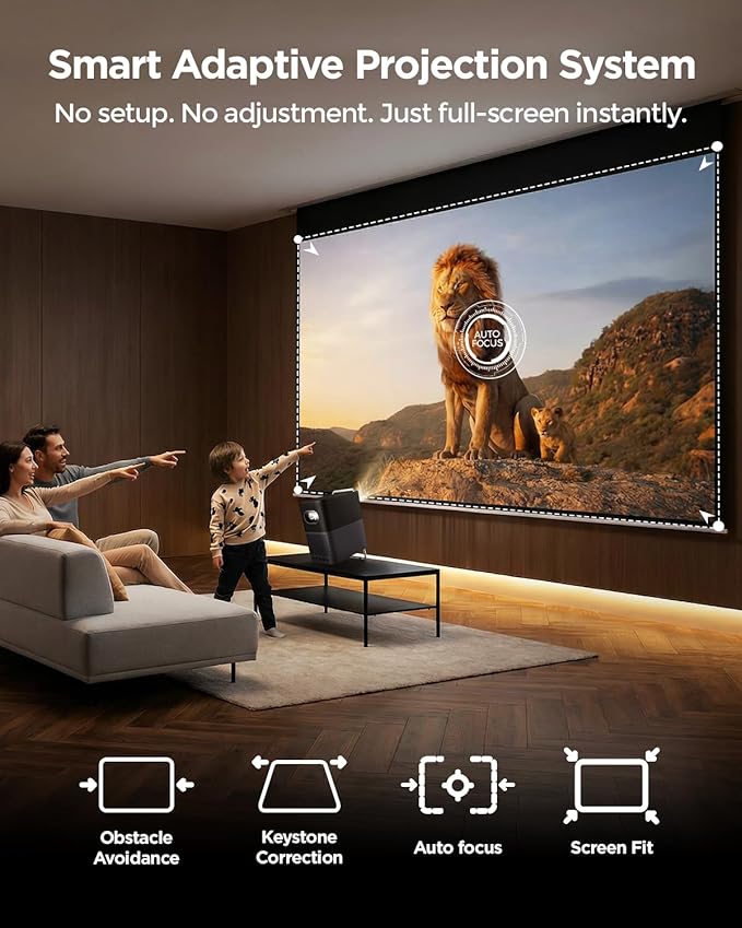 TCL A1s Smart Projector 4K Support, Compatible with Google TV & Netflix, WIFI and Bluetooth, Auto Focus Keystone, Native 1080p, 16W Dolby Audio, Movie Projector for Home Theater with Portable Case - Image 7