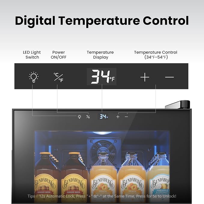 Yeego Beverage Refrigerator Drink Cooler, 65 Cans Mini Fridge Glass Door | Soda Wine Beer Cooler, 34°F To 54°F Temperature Control, for Home Office Bar, Countertop, Black - Image 2