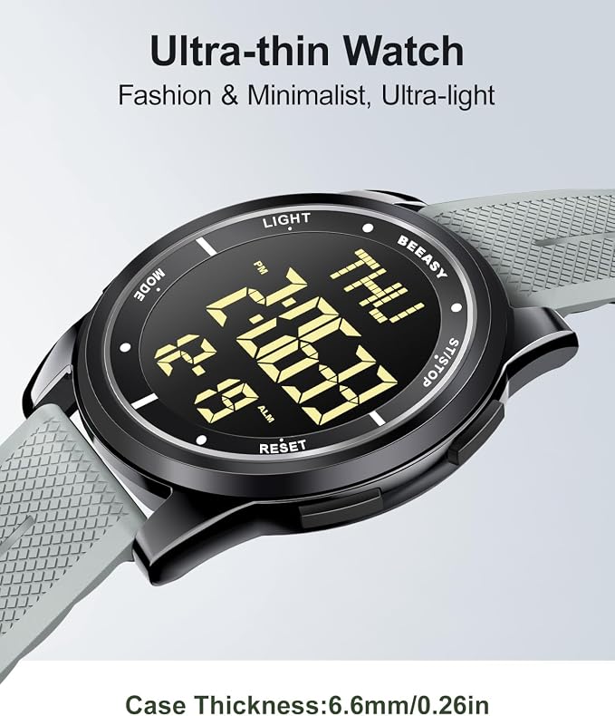 Beeasy Digital Watch for Men Women, 50M Waterproof, Ultra-Thin & Lightweight - Image 4