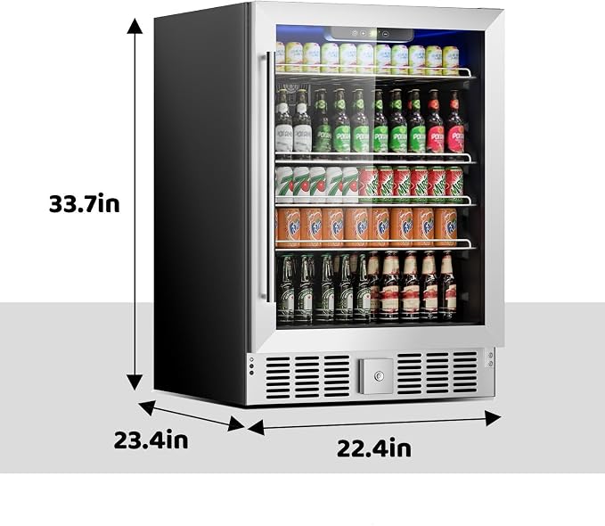 Stopasd Beverage Refrigerator Cooler, 5.3 Cu.Ft/166 Can Drink Fridge with Adjustable Shelves & Glass Door for Soda Wine Beer, Quiet Undercounter Small Fridge for Home/Office/Bar/Garage(37-61 ℉),Sliver - Image 4