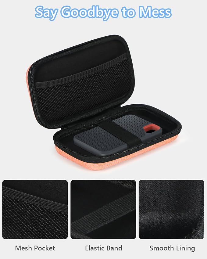 Light-Orange Small Carrying Case Universal Travel Case for Sandisk, Samsung SSD, Earbuds, Cable, Hard Disk, MP3 Player - Portable Storage Pouch Bag - Shockproof Electronic Accessories Organizer - Image 5