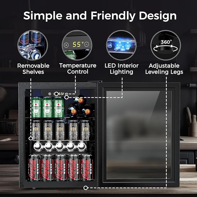 COWSAR 2.65 Cu.ft Wine Fridge, ETL Approved Beverage Refrigerator 95 Can Quiet Freestanding Mini Wine Cooler Clear Front Glass Door, Quiet Operation, Adjust Temperature for Home Bar, Drink Fridge - Image 3