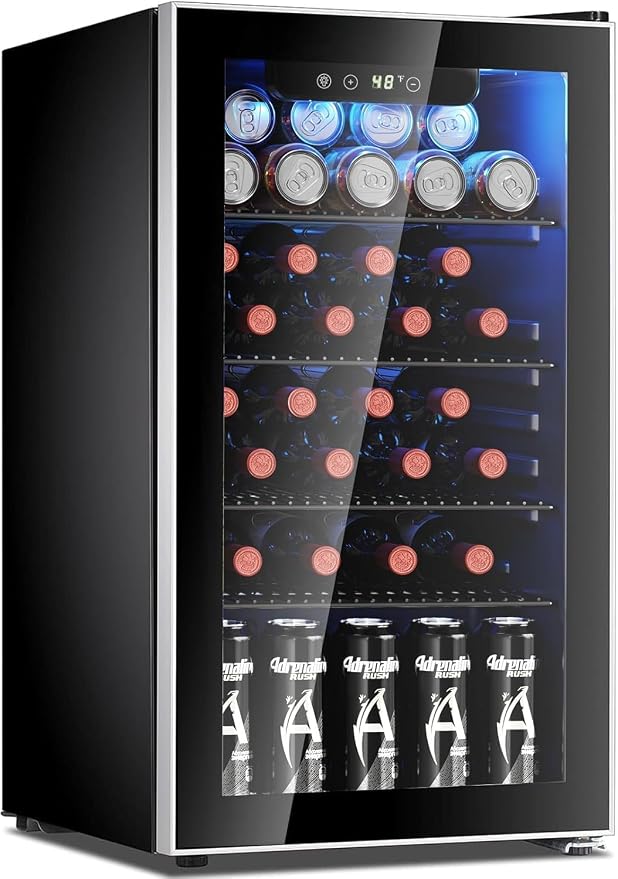 Antarctic Star 26 Bottle 130 Can Wine Cooler/Cabinet Refrigerator Mini Wine Cellar Beer Soda Clear Glass Door Bar Fridge Quiet Compressor Adjust Temp Freestanding Indoor Use 3.1cu.ft Black | 26 Bottle 130 Can Capacity, Clear Glass Door, for Red wine Be... by AntarcticStar
