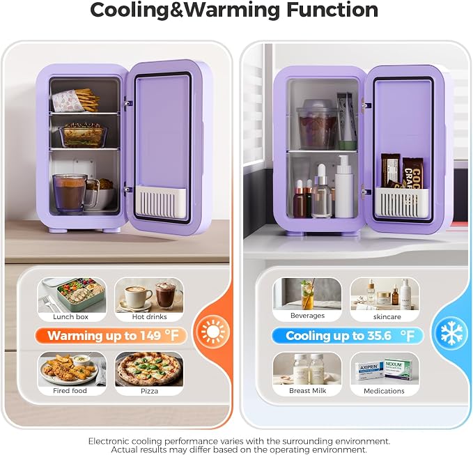 OSTBA Mini Fridge for Skincare, 6 Liter/8 Can 110V AC/DC Portable Thermoelectric Cooler Refrigerators for Bedroom, Skincare, Beverage, Office, Dorm Room and Car, Purple - Image 2