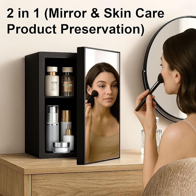 7 Temp Control 24 Can Mini Fridge, 0.95 Cu.Ft Beverage Cooler | for Soda, Beer, Wine, Beauty Products, Mirrored Door Compact Refrigerator for Bedroom, Dorm, Office, Storage - Image 7