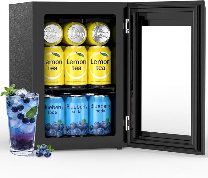 COWSAR Commercial Beverage Refrigerator 24-Can Mini Fridge, Countertop Wine Cooler Small Adjustable Digital Thermostat, LED Light, Freestanding Countertop Drink Refrigerator for Home, Bar & Office by COWSAR