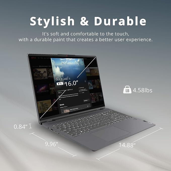 Lenovo IdeaPad Flex 5 16"" 2-in-1 2.5K IPS Touchscreen Laptop, Intel Core i7-1255U, 16GB RAM, 512GB SSD, Backlit Keyboard, Fingerprint Reader, Win 11 Pro, Storm Grey, 32GB Hotface USB Card, Gray - Image 9