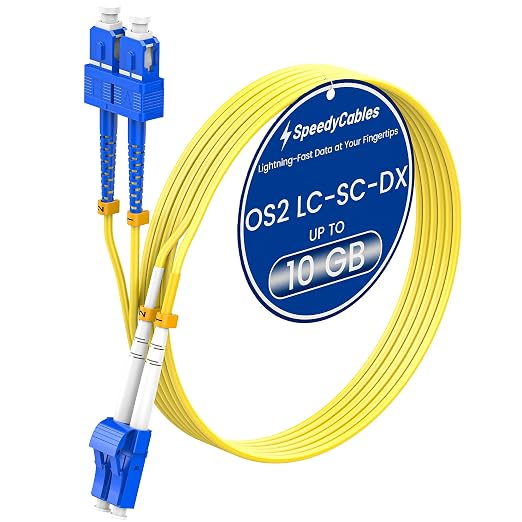 SpeedyCables- OS2 LC to SC Fiber Patch Cable 3M/10ft, 1G/10G 9/125um Single by SpeedyCables