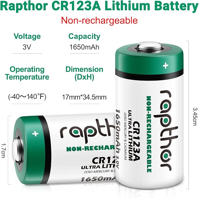 rapthor CR123A 3V Lithium Batteries CR17345 16 Pack 1650mAh High Power 123A 10 - Image 2