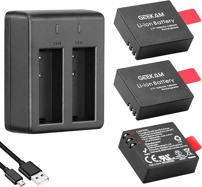 Action Camera Battery Pack, 1350mAh Rechargeable Battery by GEEKAM