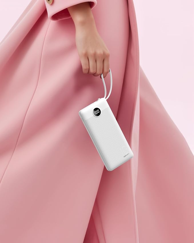 Portable Power Bank, 10000mAh Slim Portable Charger with Built-in Cables, External Battery Pack 5 Outputs 2 Inputs LED Display Compatible with iPhone/Android & More (White) - Image 8