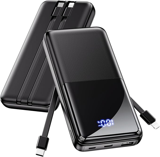 Portable Charger Power Bank - 15000mAh Battery Pack 22.5W Fast Charging Built-in Cable, Portable Phone Charger for iPhone All Models Samsung Android, Airline Friendly Camping Travel Essentials, 1 Pack by CFIAI