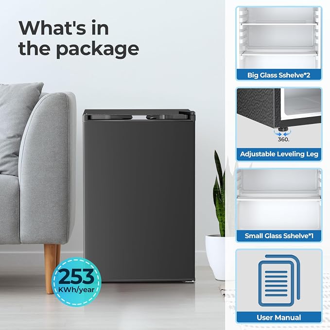 Electactic 4.5 Cu.ft Mini Fridge with Freezer, Compact Refrigerator with Reversible Single Door, Adjustable Thermostat, Low Noise, Energy Efficient for Office, Dorm, Bedroom, Apartment BLACK - Image 5
