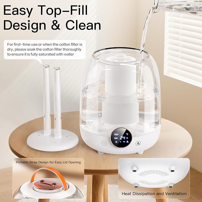 Humidifiers for Bedroom, 3L Tank for 30H 20dB Quiet Mist Time, Dual Nozzles, LED Lights, Smart Timer (2/4/8 Hours), Auto Shut-Off, Perfect for Baby and Large Rooms (White) - Image 6
