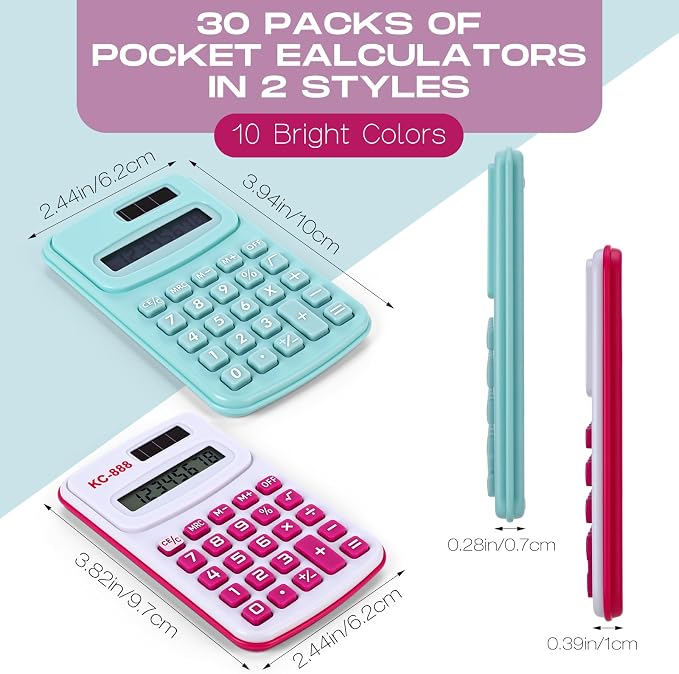 Flutesan 30 Pack Pocket Calculator Small Battery Powered Bulk Mini Size 4 - Image 2