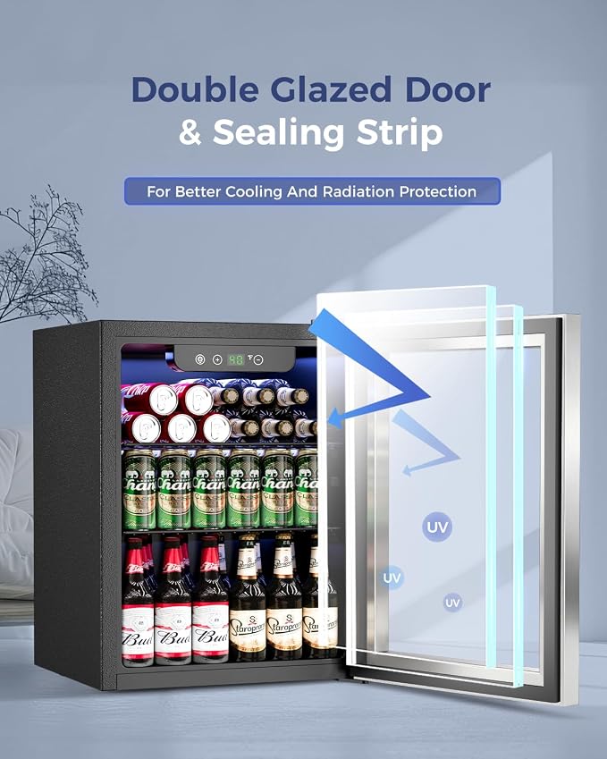 Feelfunn 1.7 Cu.Ft Beverage Refrigerator Cooler - 68 Can Mini Fridge Glass Door for Drink Soda Beer Wine - Small Refrigerator for Bedroom Office Home Dorm Bar, Silver - Image 5