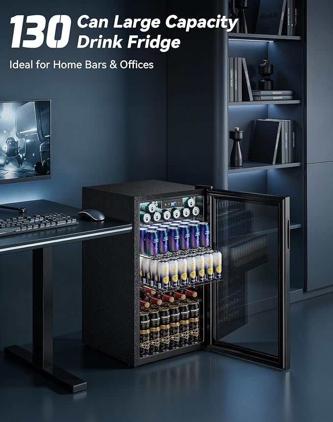 130 Can Beverage Refrigerator, Reversible Door, 3.2 Cu.Ft Drink Cooler | Glass Door, Adjustable Thermostat 34–64°F, Freestanding Beverage Fridge for Soda, Beer & Home Bar - Image 2