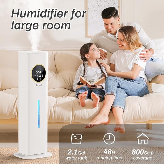 Humidifier Large Room, 2.1Gal/8L Humidifiers for Bedroom Home with Essential Oil Diffuser, Top Fill Whole House Cool Mist Humidifiers for Plants Baby Kids Adults Office, White - Image 2