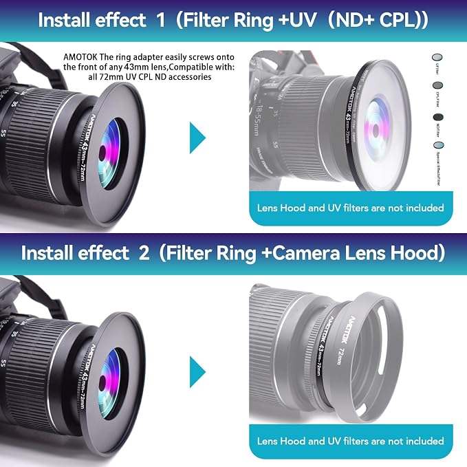 43mm to 72mm Lens adapter/43mm Lens to 72mm Camera Filters Ring Compatible All - Image 6