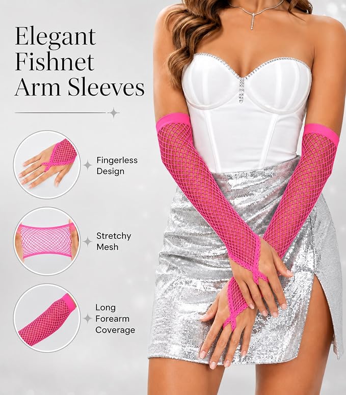Seeksmile Women's Girls 80's Theme Party Emo Fingerless Arm Fishnet Gloves - Image 5