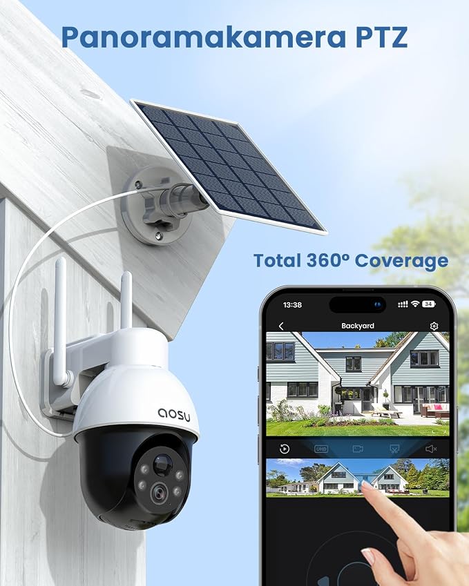 aosu Solar Security Camera Wireless Outdoor System, 3K/5MP Battery Powered WiFi - Image 2