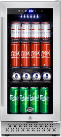 15" Beverage Cooler 130 Can Quiet Compressor Fridge | Quiet < 38dB, fast stable cooling, temp memory, glass door lock, built-in/freestanding by TYLZA