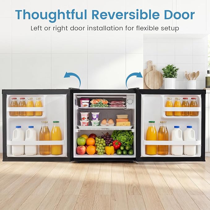 Compact Mini Fridge with Freezer, 1.7Cu.Ft Single Reversible Door Refrigerator w/7-Level Adjustable Thermostat, Quiet Small Fridge w/Removable Drip Tray for Dorm, Bedroom & Apartment (Black) | Single Reversible Door Refrigerator w/7-Level Adjustable Th... - Image 5