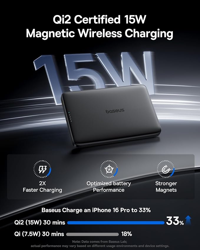Baseus Picogo Magsafe Portable Charger, Qi2 15W 0.5" Ultra Slim 10000mAh Wireless Power Bank, 27W Fast Charging Magnetic Battery Pack with USB-C for iPhone 17 Pro Max/17 Pro/Air/16/15/14/13/12 - Image 4