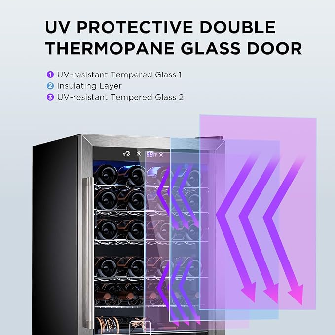 Electactic 4.4 Cu.ft Wine Cooler Refrigerator, 37 Bottle Freestanding Cabinet Wine Cellars, Wine Fridge with Glass Door for Home Use, Protecting Your Reds, Silver - Image 6