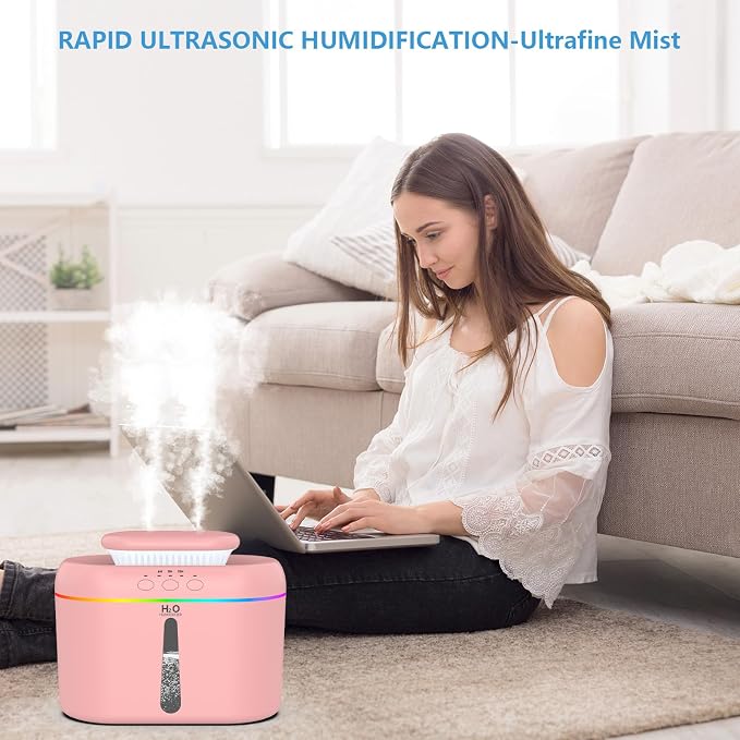 2L humidifiers for bedroom Room Home Ultra-Quiet 28 dB Quiet Supersized Cool Mist Air Humidifier for Baby Nursery，Dual Nozzie，Easy to Clean & Fill, 7 Color NightLight (Light Pink) - Image 2