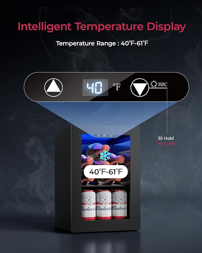 6 Bottles and 6 Cans Compact Beverage Refrigerator, Freestanding Mini Fridge with Temperature Control for Beer Wine, Under Counter Small Refrigerator Adjustable Shelve for Home and Bar - Image 2