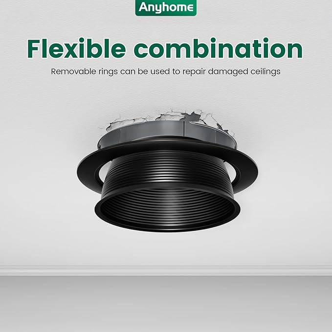 6 Inch Can Light Cover, 12 Pack Black Can Light Trim, Step Baffle - Image 3