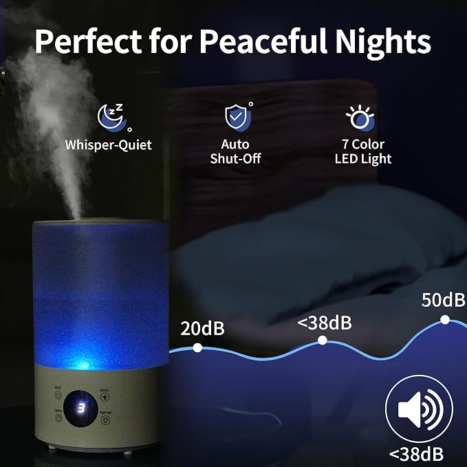 Top Fill Humidifiers for Bedroom, 4.0L Tank Cool Mist Humidifiers for Large Room, 40H Runtime, Plants with 9H Timer, Auto Shut-Off,Quiet Ultrasonic Humidifier with 360° Nozzle for Baby Nursery - Image 7