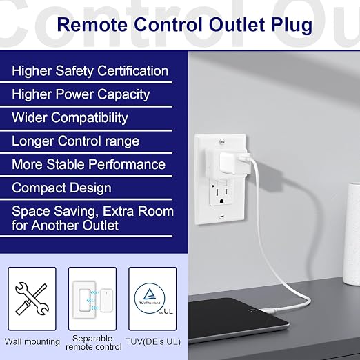 Remote Switch Outlet 2Sets, Wireless On/Off Light Switch Wall Mounted, TUV - Image 7